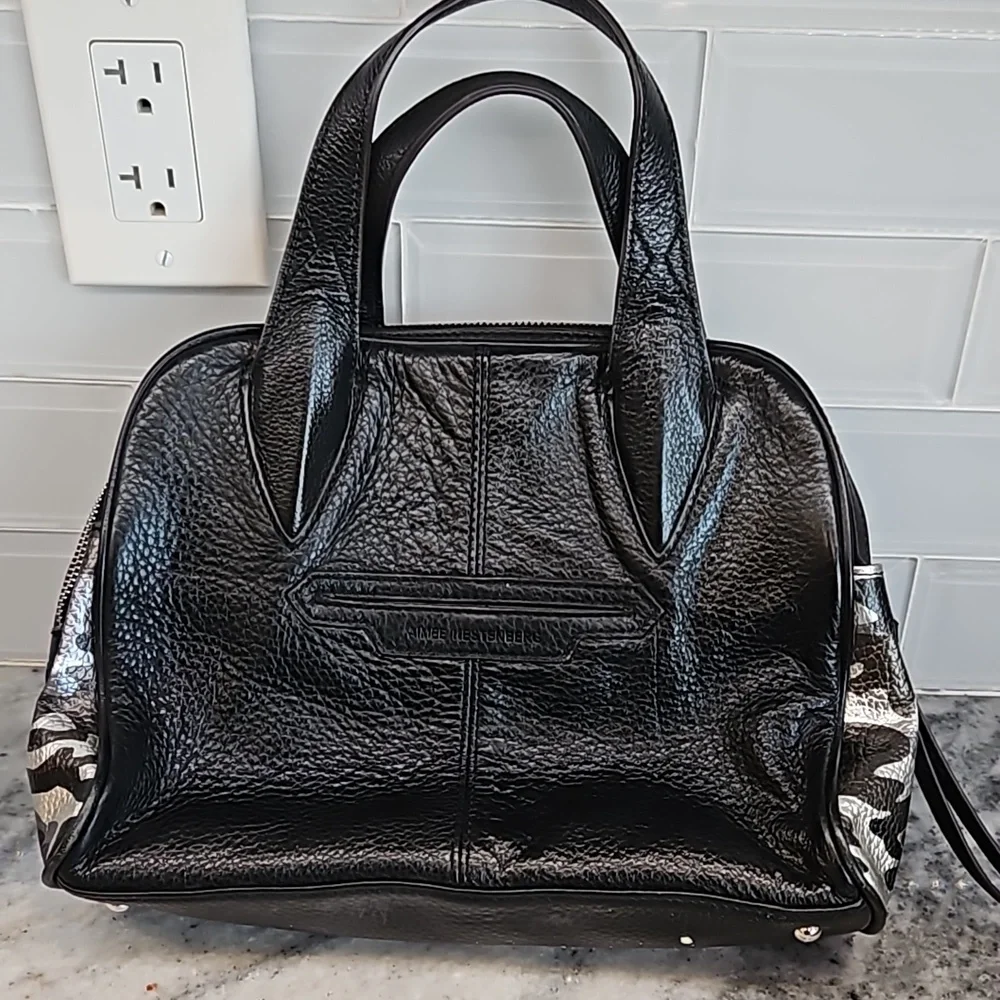 NWOT AIMEE KESTENBERG black silver camo genuine leather shoulder bag
